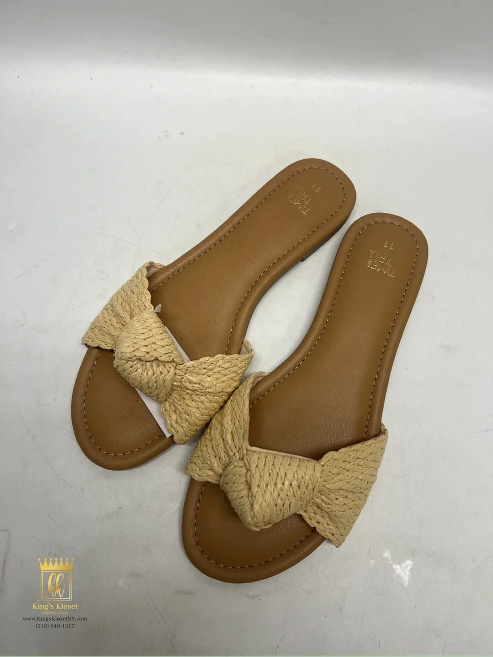 Time and Tru Tan Slide Sandals with Braided Knot Strap